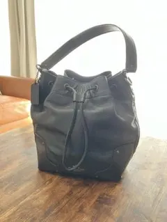 coach 2way ハンドバッグ レザー 巾着 ブラック