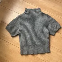 と*ん様 グレー ハイネック 半袖ニット Fサイズ