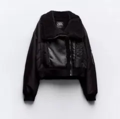 Zara ボア襟付きブラックジャケット