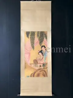 中国古美術・純手描き四尺孔雀と花掛軸・国画・沈銓印款•珍品