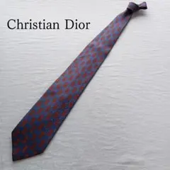 クリスチャンディオール ネクタイ 青赤 小紋柄 絹 ヴィンテージ【n5607】