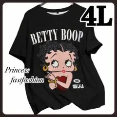 【4L／ブラック】Betty Boop 半袖Tシャツ 大きいサイズ