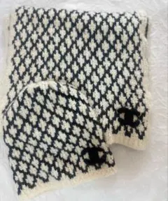 CHANEL ＣＣマーク付カシミア混ラメニット帽＆マフラー