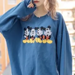 ミッキーマウス プリント トレーナー 青