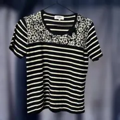 花柄×ボーダー切り替えデザインTシャツのサムネイル