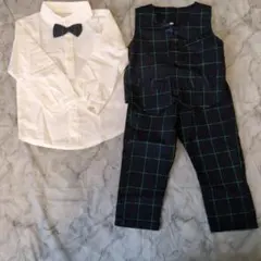 入園式　男の子　フォーマル　3点セット　 90cm ネイビー ×グリーンチェック