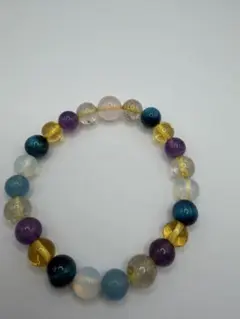 【一点物】カラフル天然石ブレスレット　ローズクォーツ・ルチル・アクアマリン他
