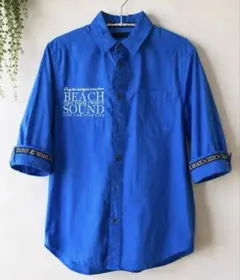 BEACH SOUND 刺繍七分袖シャツ青Sサーフ系爽やか　y2kのサムネイル
