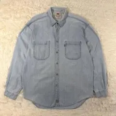 【90s】リーバイスレッドタブ デニムシャツ L タックボタン 裾ロゴ ブルーのサムネイル