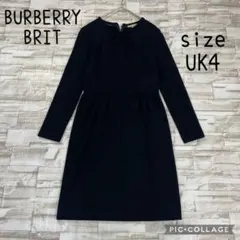 【極美品】BURBERRY BRIT★ウールニットワンピース　黒　リボン　UK4のサムネイル