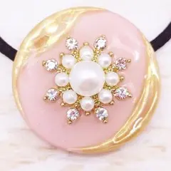 ビジューなヘアゴム＊ピンク ネックレス ポニーフック ニュアンス パール レジン