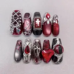 ネイルチップ ハロウィンネイル ゴシック Y2K マグネット 個性派 地雷系 黒