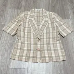 レリアン ジャケット 半袖 チェック ベージュ カジュアル 可愛い