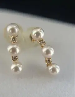 極上あこや真珠☆花珠級の輝き K18 葡萄モチーフ ピアス 7.4g 14粒 