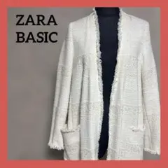 ZARA ツイード調ロングカーディガン M アイボリー フリンジ