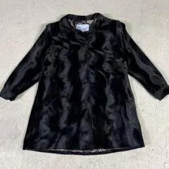 【美品】 フェイクポニースキンコート 黒光沢 裏地総柄
