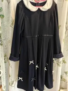 美品　エニィファム リボン付長袖ワンピース  130cm 紺