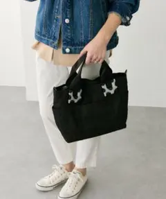 イアパピヨネ　《ポケット8個/ショルダー付き》樹脂パーツトートバッグSサイズ