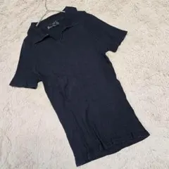 ザラ/ZARA MAN 半袖 リブニット ポロシャツ【M】タイト メンズ 黒