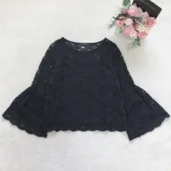 イング 長袖レーストップス 袖口フレア レディース シンプル 透け感 カジュアル