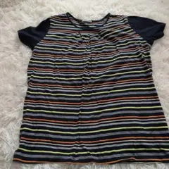 美品（SIMPLELIFE）カラフル模様ポロシャツ半袖ネイビー系（L）のサムネイル