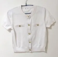 【キャンディ様ご依頼品】GU ホワイト ボタン付き 半袖ニット Mサイズ