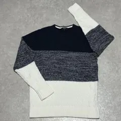 ビームス BEAMS HEART ケーブル編みセーター S ネイビー/ホワイト