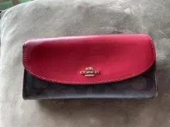 値下げ❣️COACH レザー長財布 レッド/ダークブラウン