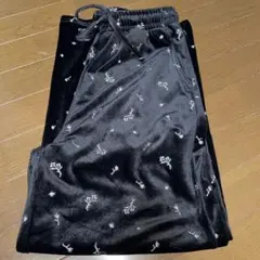 しまむら　Lutique 花柄刺繍 ベロアワイドパンツ ブラック　M