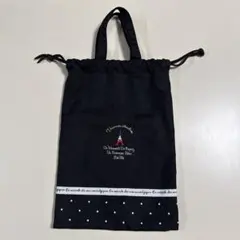 美品　シューズバッグ 撥水　エッフェル塔刺繍　ブラック