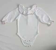 【美品】襟元・袖フリル付 ボディスーツ/ロンパース
