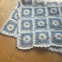 モチーフ編み グラニースクエア ブランケット マルチカバー 水色 青