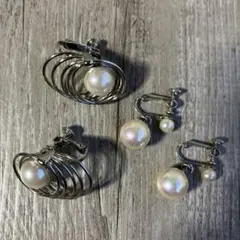 3F 【美品】パールイヤリング2点（フープデザイン & 揺れるダブルパール）