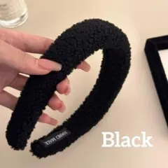 人気　レディース　もこもこ　カチューシャ ヘアアクセサリー　ヘアバンド　ボア　黒