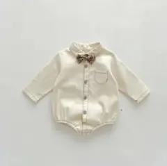 【美品】ベビーフォーマルシャツタイプのロンパース長袖　80 蝶ネクタイ付き