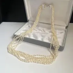 7連ネックレス セミロングケシパール 本真珠 silver刻印 【0.3mm】