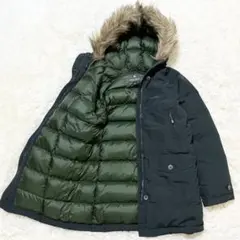 極美品 モンベル ハスキーコート ミドル丈ダウン レディースM ダークグリーン