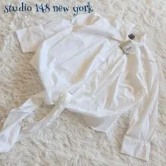 タグ付き 裾リボン 第1ボタンのみ ブラウス シャツ 前開き L NYブランド