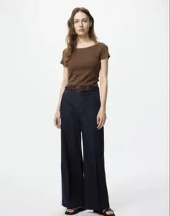 ユニクロ ワイドトラウザージーンズ ネイビー Mサイズ