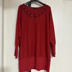 お値下げビーズ付きニット　チュニック丈カットソー