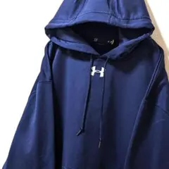 アンダーアーマー ロゴ刺繍 パーカー ネイビー 紺色 L 古着