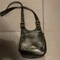 Old COACHブラックレザーショルダーバッグ