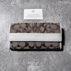 美品 COACH シグネチャー ギャザー キャンバス レザー 長財布 y2k