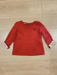 BURBERRY 90cm ホースロゴ 袖チェック 長袖 カットソー レッドのサムネイル