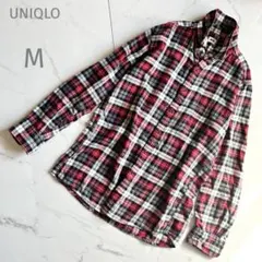 ユニクロ【M】赤黒♡ボタンダウンネルシャツ♡長袖シャツ♡羽織り♡チェックシャツ