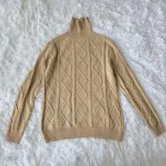 ブラウニースタンダード　ニット　セーター　M　ベージュ　ケーブル編み　タートル