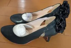 黒 フラワー装飾 ハイヒール 約7センチ