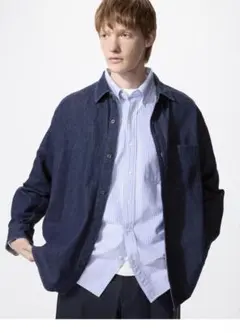 美品★UNIQLO 2025年購入 ダークブルーデニムシャツ Mサイズ