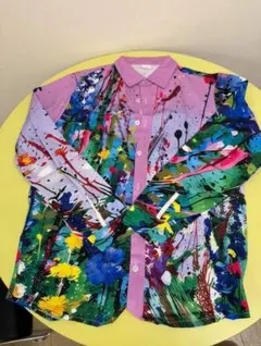【新品】インポート　メンズ 派手シャツ 総柄 フラワー ペイント風　S
