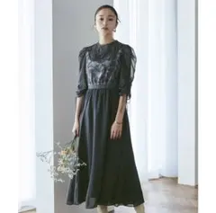 RUIRUE BOUTIQUE フラワーレースシャーリングスリーブシアーワンピ